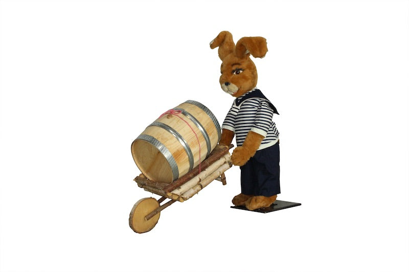 Rabbit sailor with barrel and wheelbarrow