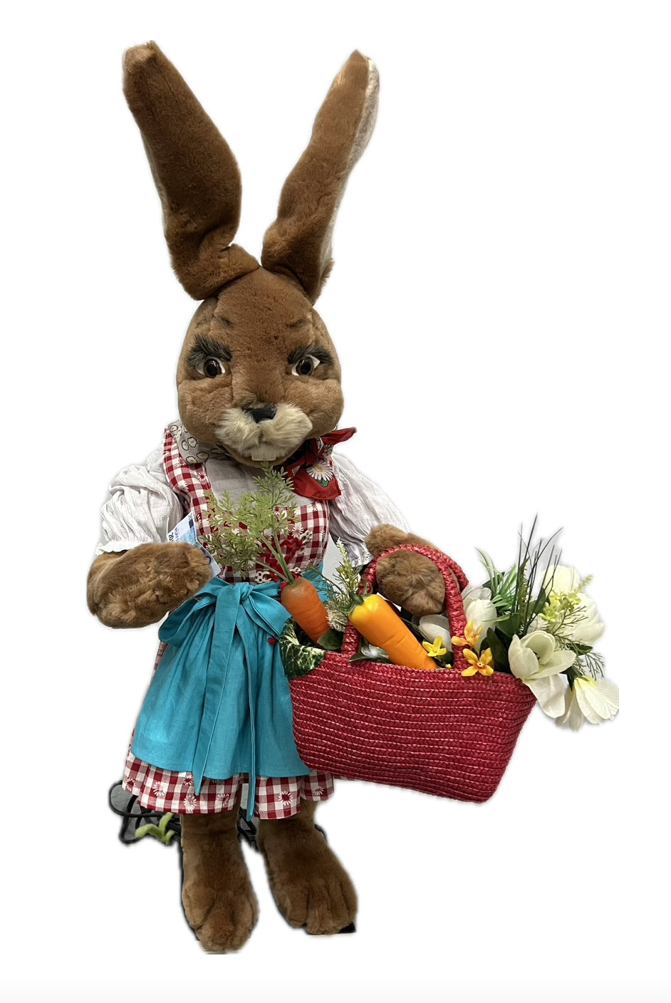 Häsin mit Gemüse im Einkaufskörbchen