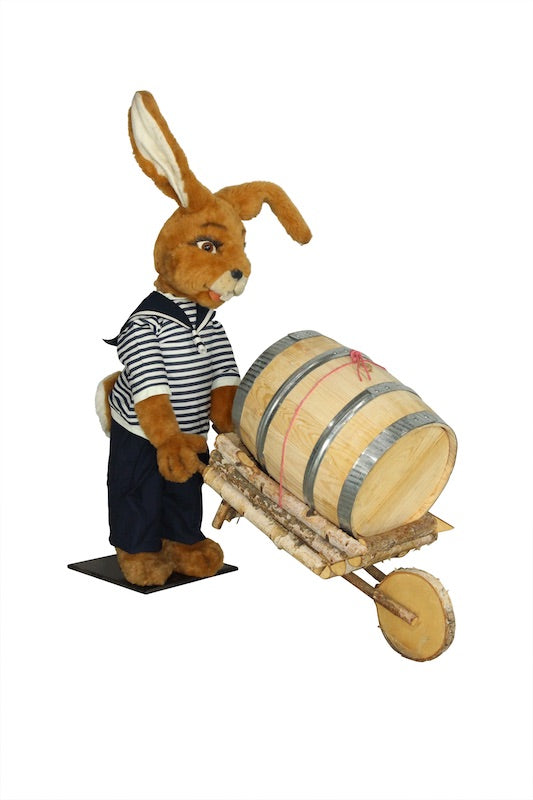 Rabbit sailor with barrel and wheelbarrow 