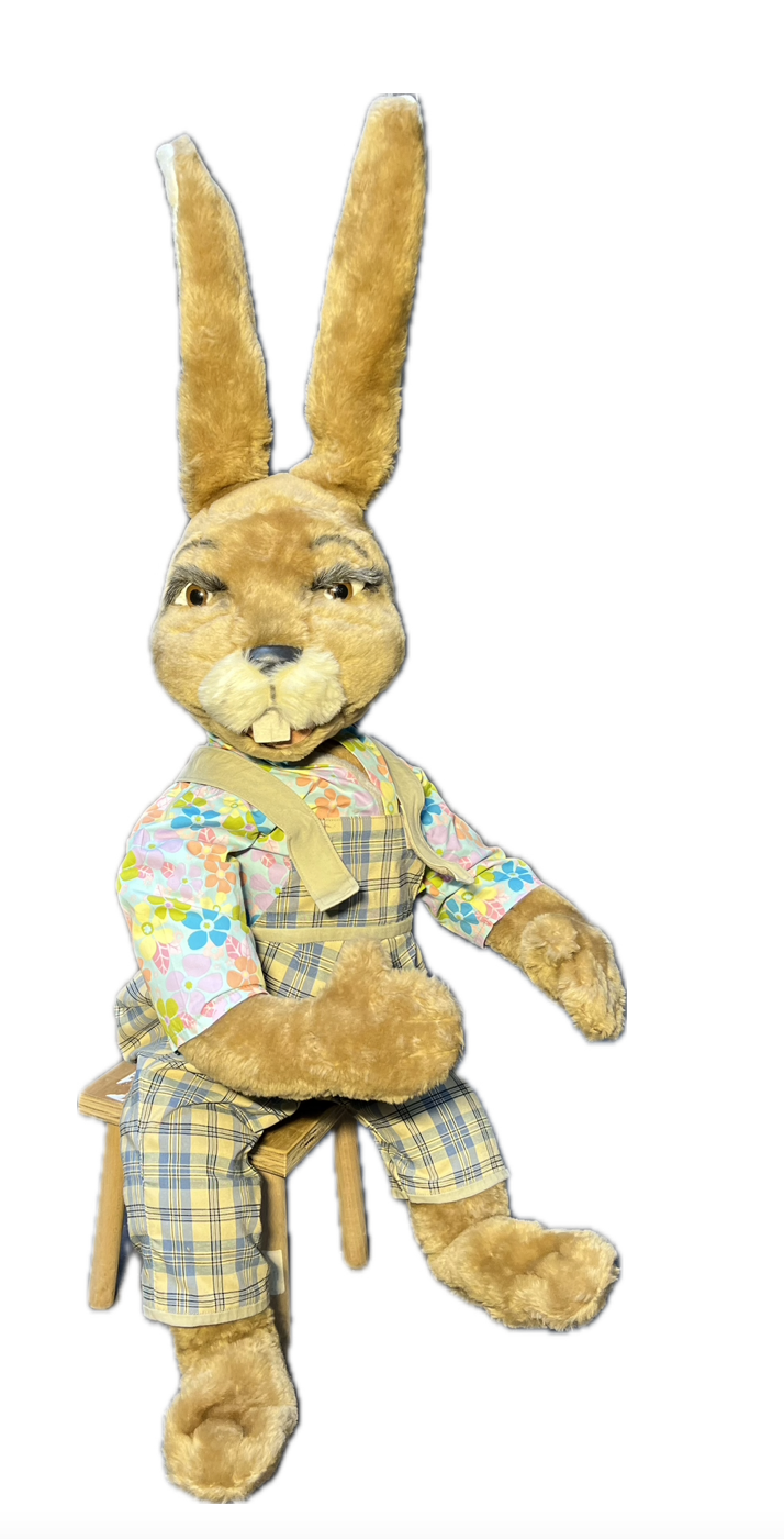 Rabbit sitting on stool 