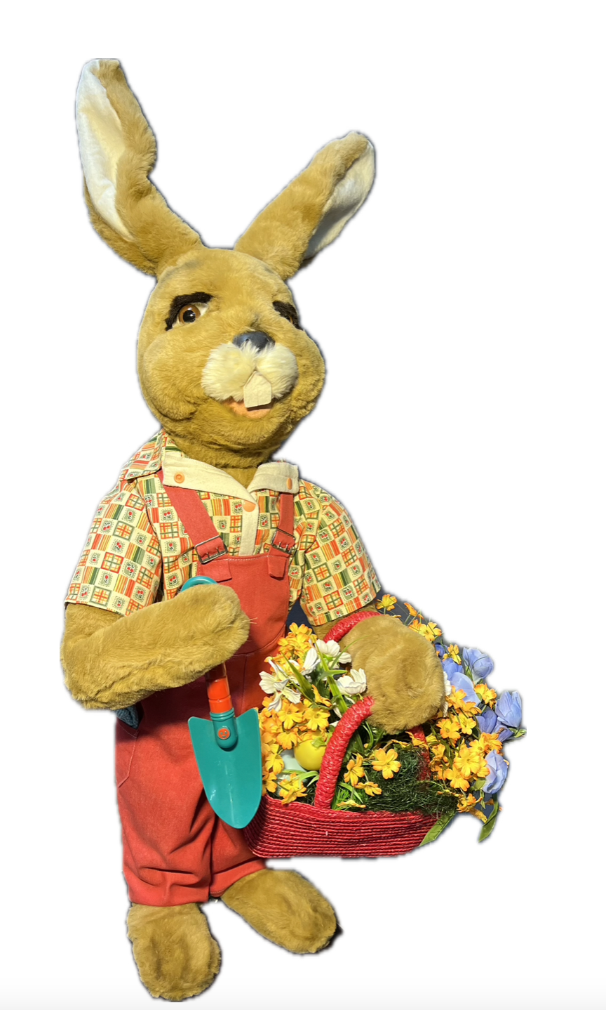 Rabbit with planting shovel and flower basket