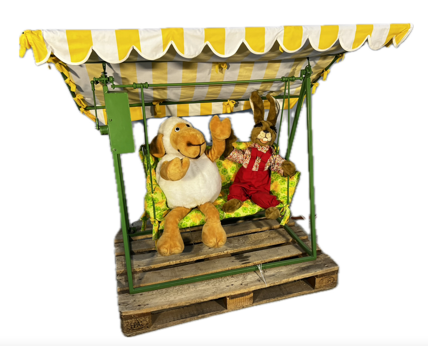 Hollywood swing with sheep and rabbit