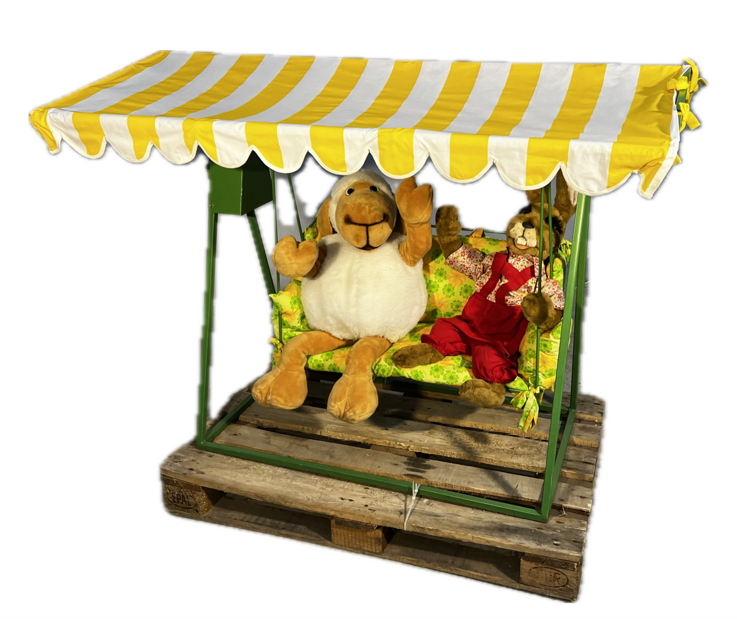 Hollywood swing with sheep and rabbit