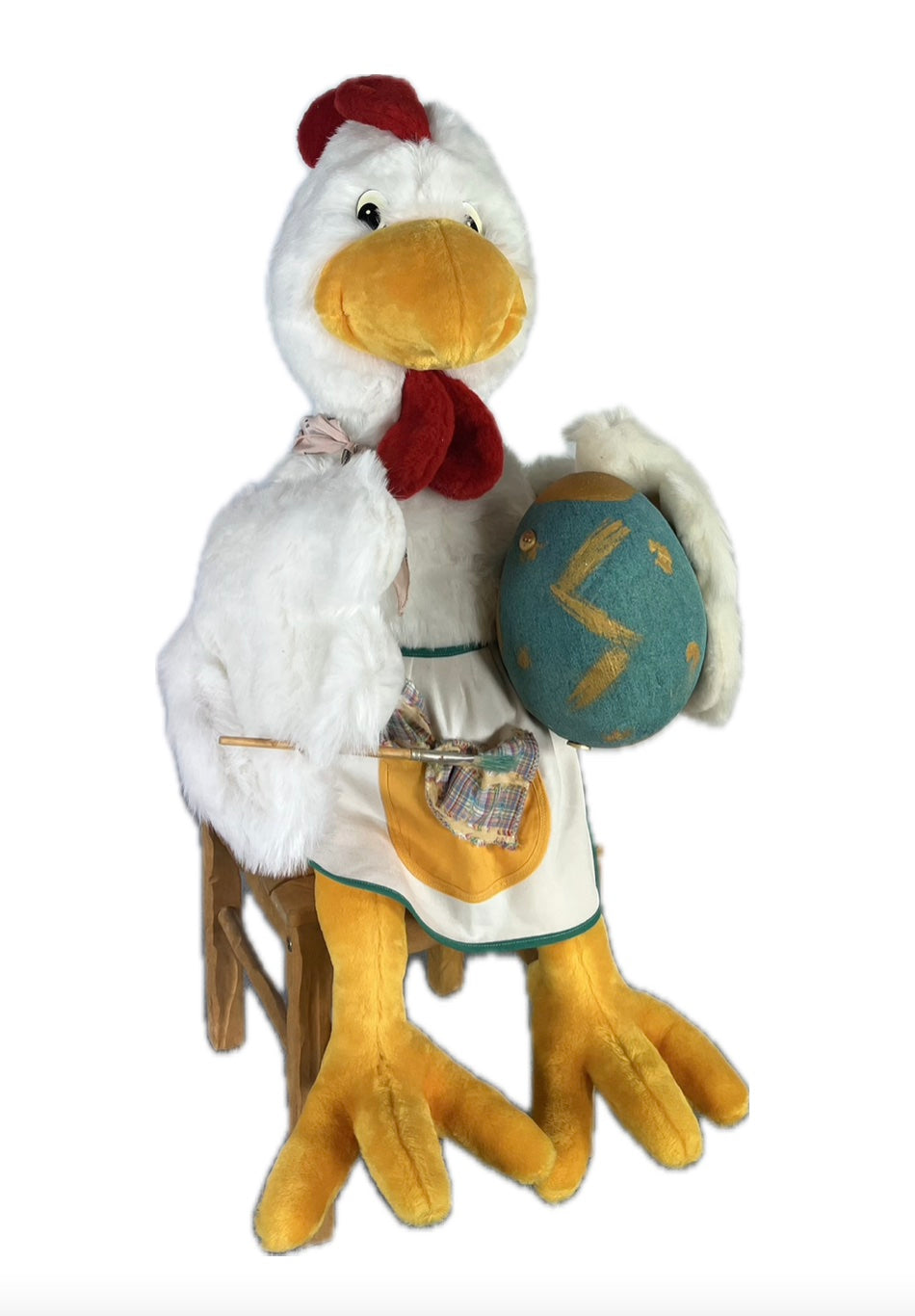 Huhn auf Hocker bemalt Ei