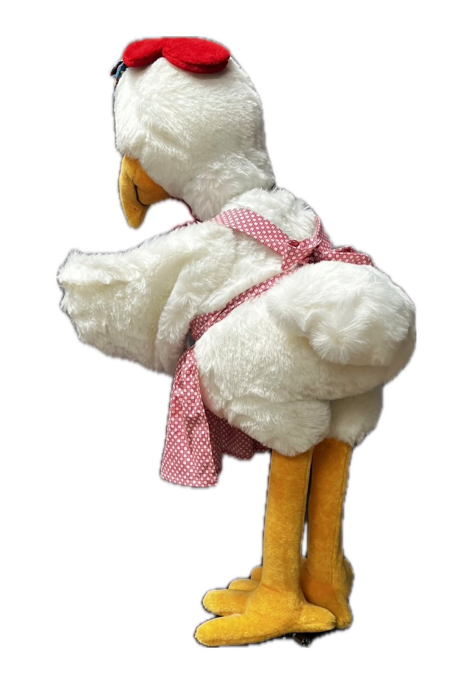 Chicken with pink apron and egg