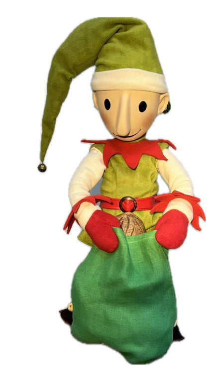 Elf with button eyes and a large jute sack (Christmas bakery) 