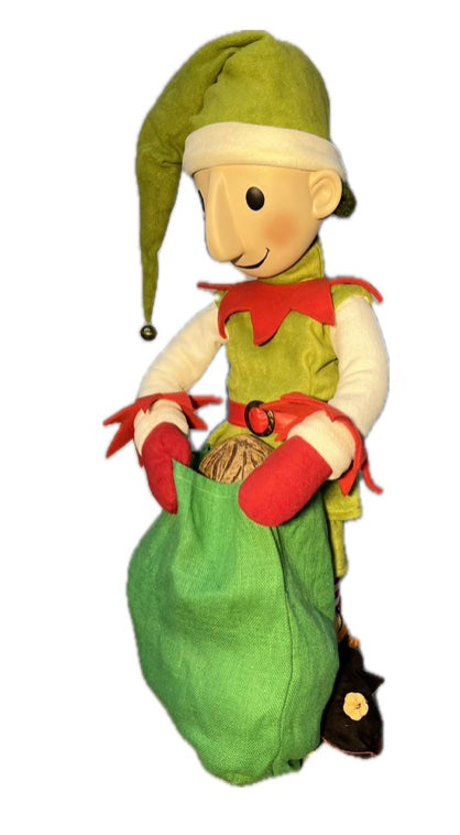 Elf with button eyes and a large jute sack (Christmas bakery) 