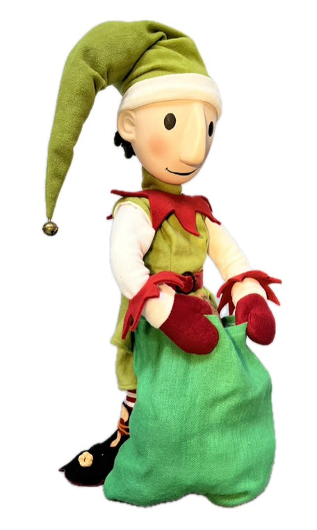 Elf with button eyes and a large jute sack (Christmas bakery) 