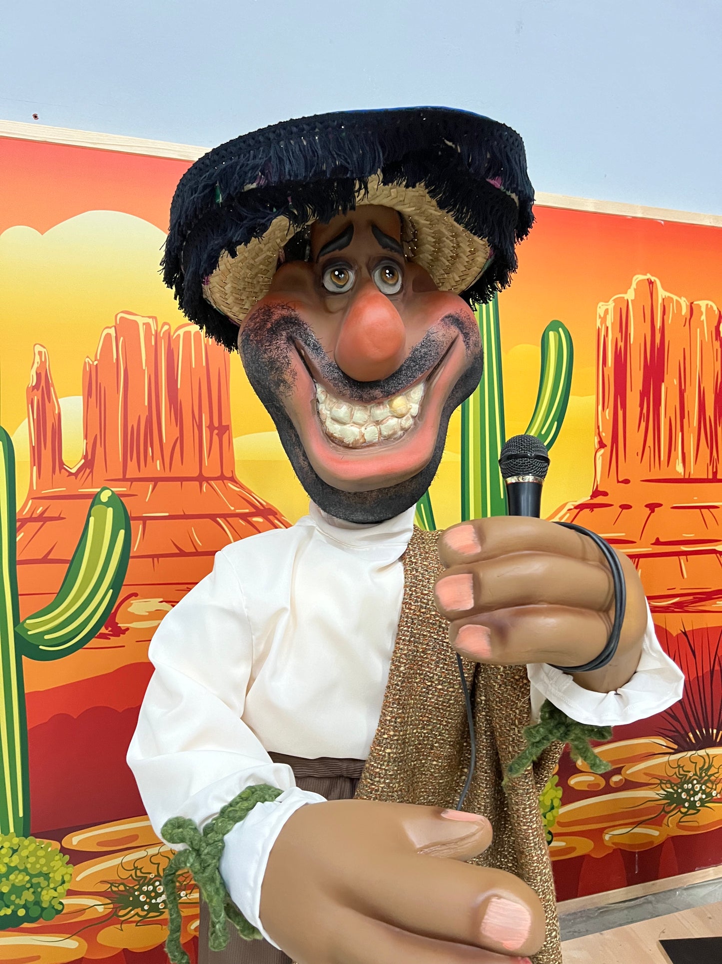 Musician figure Mexican singer with microphone