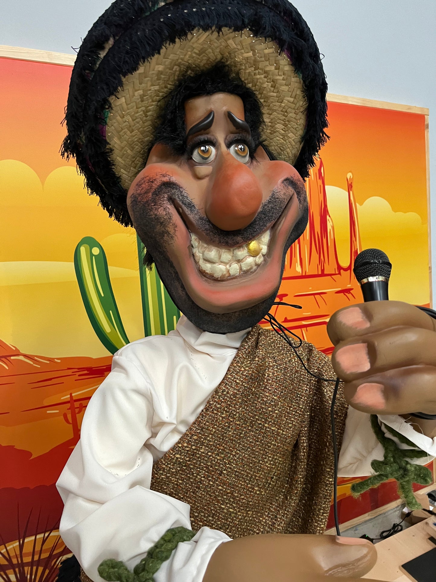 Musician figure Mexican singer with microphone