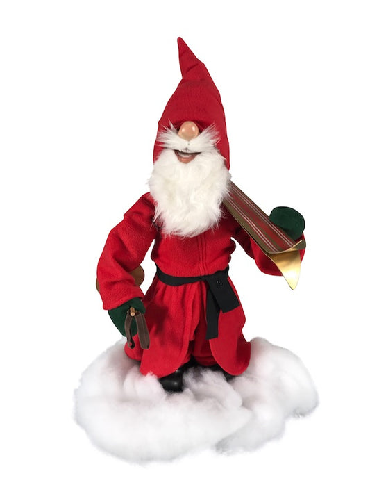 Santa Claus with skis on his shoulder