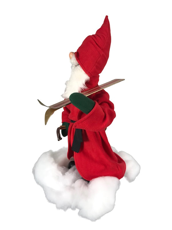 Santa Claus with skis on his shoulder