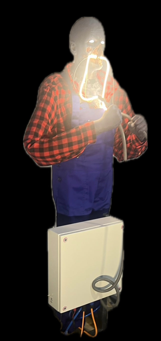 Zombie electrician bites into cable